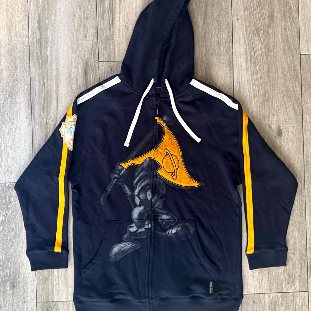 Black Graphic Hoodie with Yellow Accents
